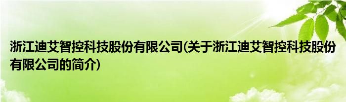 北单足球中国浙江迪艾智控科技股份有限公司(关于浙江迪艾智控科技股份有限公司的简介)(图1)